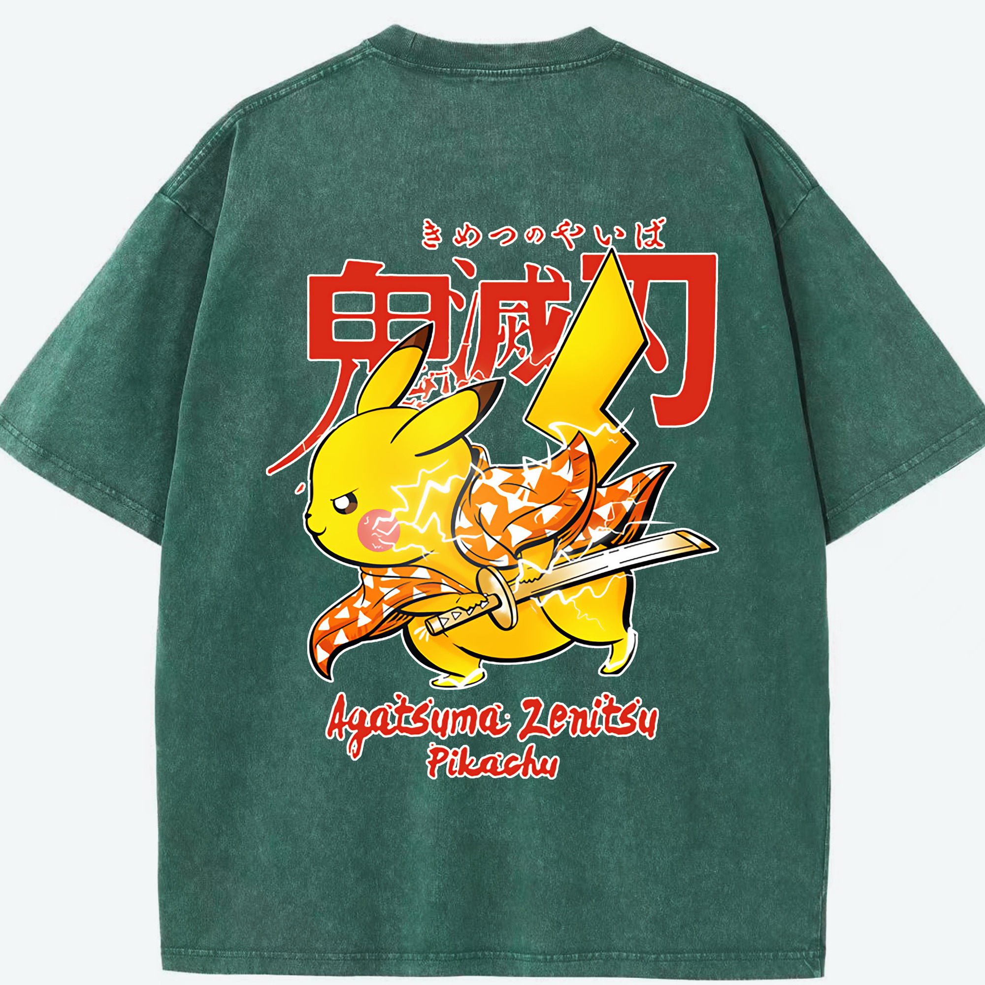 （画像用） 鬼滅の刃（きめつのやいば）我妻 善逸／あがつま ぜんいつ Agatsuma Zenitsu 綿100% ヴィンテージ風 半袖Tシャツ（背面プリント）